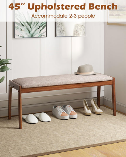 Giantex 45" Upholstered Entryway Bench with Rubber Wood Legs & Fabric Padded Seat