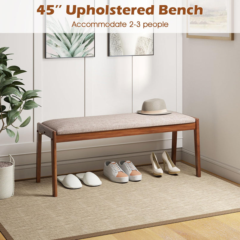 Giantex 45" Upholstered Entryway Bench with Rubber Wood Legs & Fabric Padded Seat