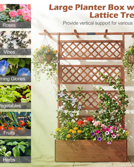Giantex Raised Garden Bed with Trellis 1/2 Pack 72'' Wooden Planter Box(60"Lx22”Wx 72"H)