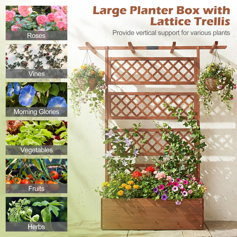 Giantex Raised Garden Bed with Trellis 1/2 Pack 72'' Wooden Planter Box(60"Lx22”Wx 72"H)