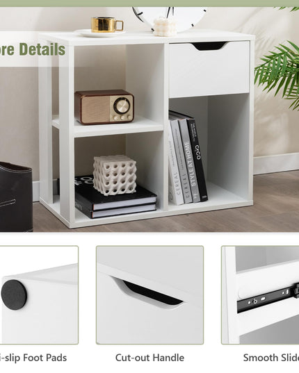 Giantex 3 Cube Bookcase with Drawer, 2 Tier Bookshelf for Small Space, Modern Freestandin
