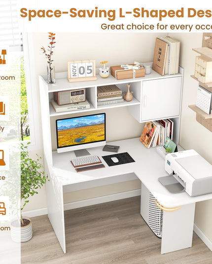 Giantex L Shaped Desk with Hutch, Corner Computer Desk with Storage Shelf & Cabinet