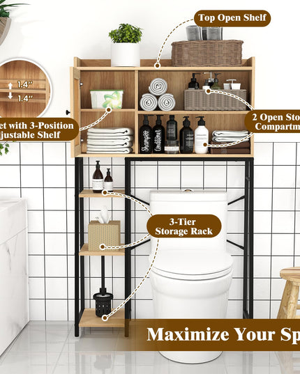 Giantex Over The Toilet Storage Cabinet, Freestanding Storage Organizer Above Toilet with PE Rattan Door and Adjustable Shelf