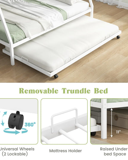 Giantex Twin Over Full Bunk Bed with Trundle, Heavy-Duty Metal Triple Bunk Beds