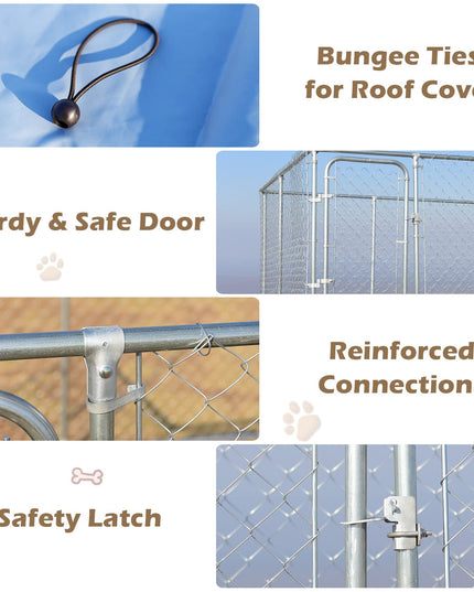Giantex Outdoor Dog Kennel with Roof, 7.5ft Dog Fence with Door and Waterproof Cover
