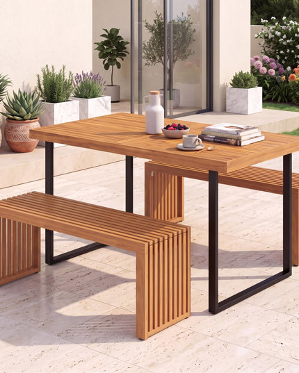 GIANTEX 36" Acacia Wood Outdoor Bench with Slatted Seat & Wooden Frame (1/2)