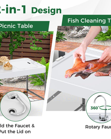 Giantex Folding Fish Cleaning Table, Fillet Cutting Station w/Sink, Faucet, Spray Nozzle, Drain Hose