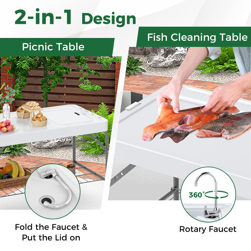Giantex Folding Fish Cleaning Table, Fillet Cutting Station w/Sink, Faucet, Spray Nozzle, Drain Hose