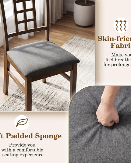 Giantex Farmhouse Kitchen Chairs with Upholstered Cushioned Seat and Lattice Back