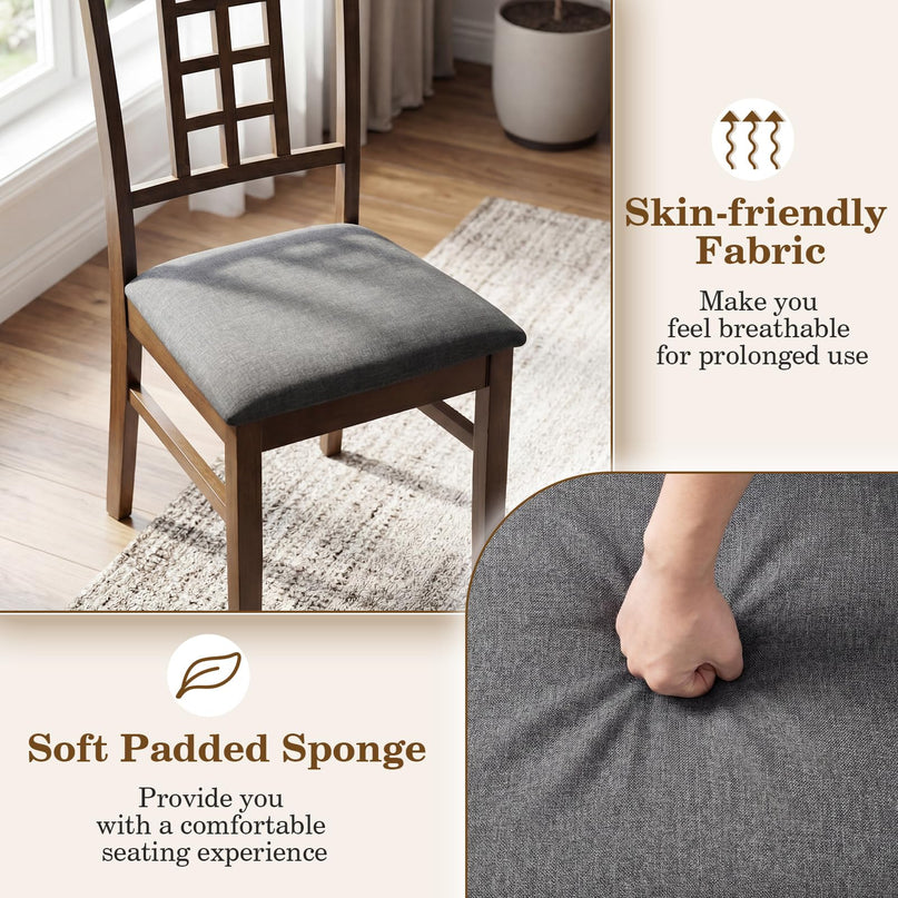 Giantex Farmhouse Kitchen Chairs with Upholstered Cushioned Seat and Lattice Back