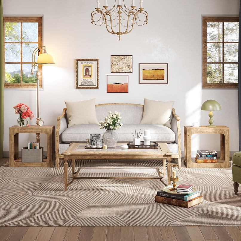 Giantex 2 Tier Farmhouse Side Table with Open Storage Shelf