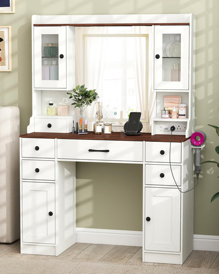 CHARMAID Coiffeuse avec Miroir Lumineux et Station de Charge