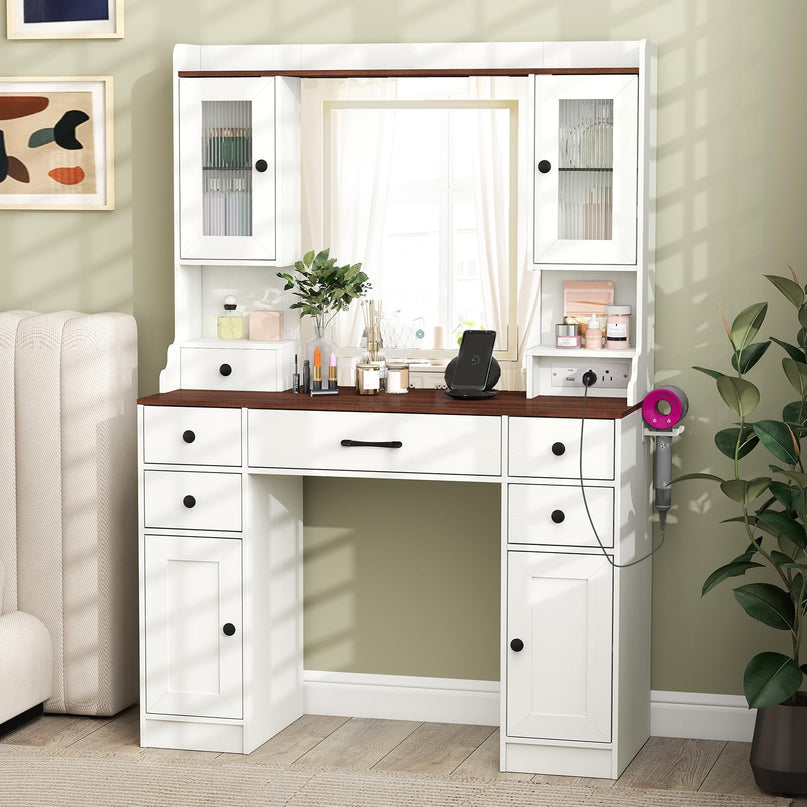 CHARMAID Coiffeuse avec Miroir Lumineux et Station de Charge