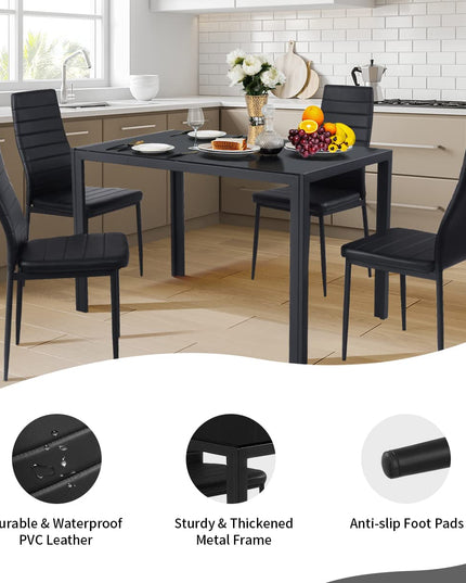 Giantex Rectangular Metal Frame Table with Leather Padded 4 Seats for Small Spaces