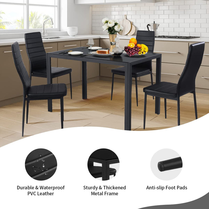 Giantex Rectangular Metal Frame Table with Leather Padded 4 Seats for Small Spaces