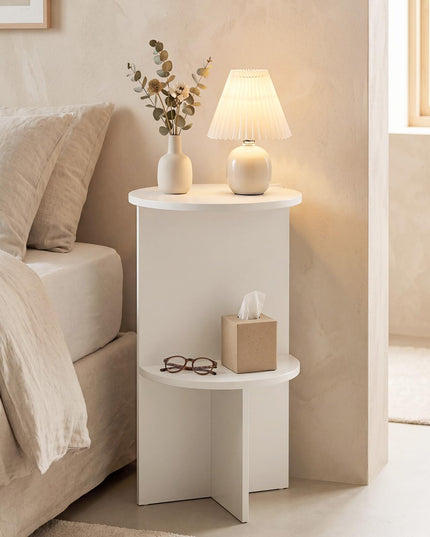 Giantex Round End Tables with Storage Shelf | Modern Night Stands for Small Space