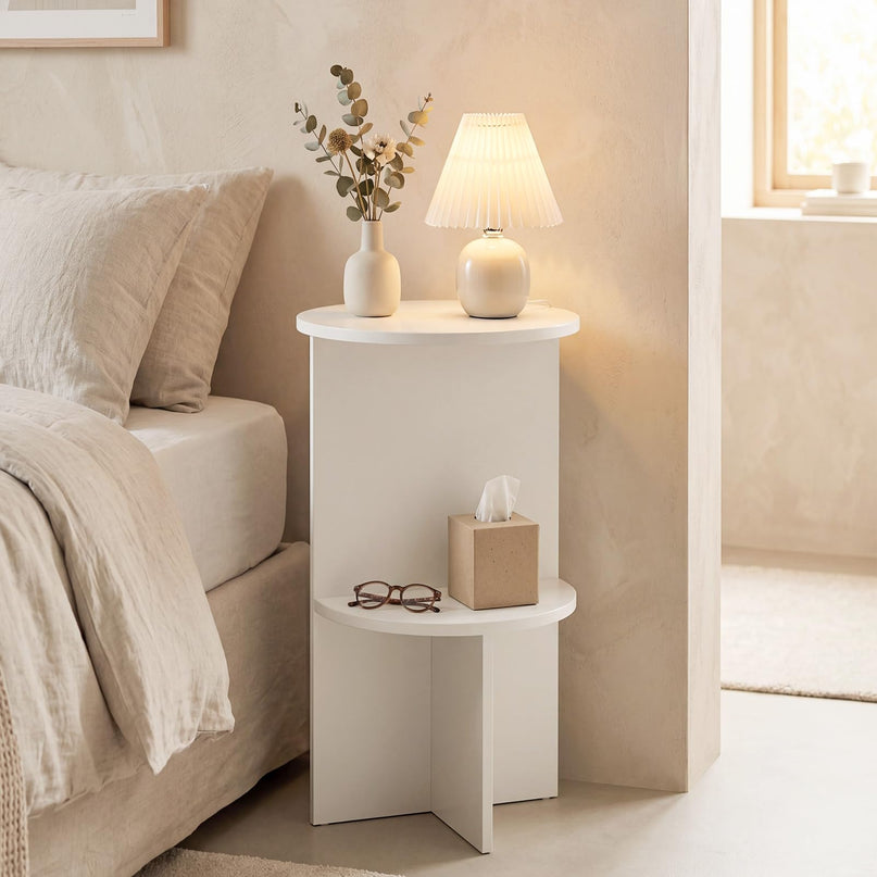 Giantex Round End Tables with Storage Shelf | Modern Night Stands for Small Space