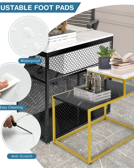 Giantex End Table, Nightstand w/Storage Shelf, 2-Tier Side Table w/Metal Frame