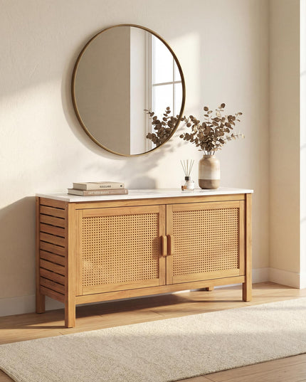 Giantex Acacia Wood Outdoor Cabinet w/Faux Marble Top