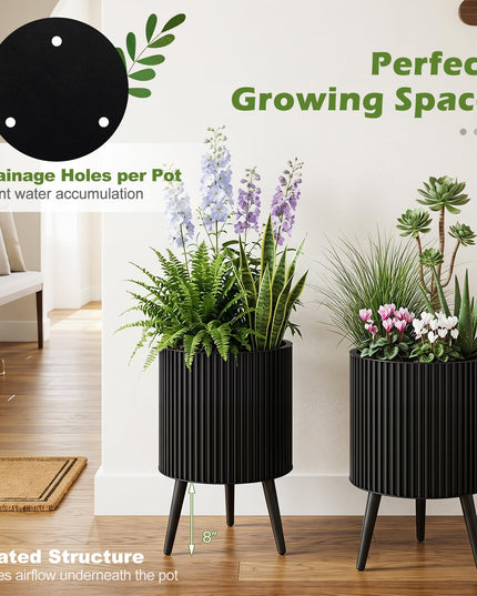 Giantex Set of 2 Flower Pots with Stand for Hallway Living Room Garden Patio