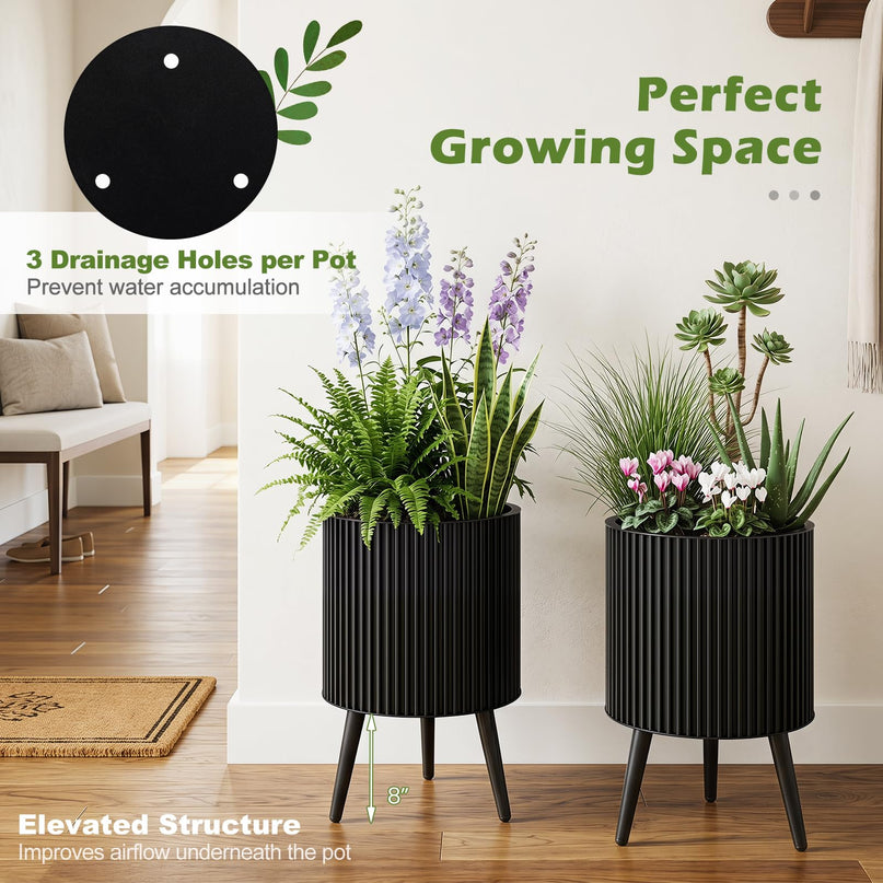 Giantex Set of 2 Flower Pots with Stand for Hallway Living Room Garden Patio