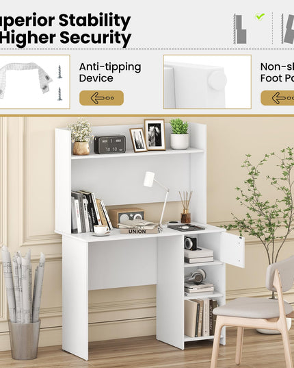 Giantex White Desk with Hutch Small Computer Desk