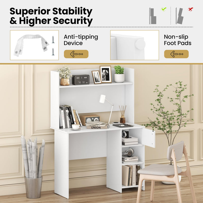 Giantex White Desk with Hutch Small Computer Desk