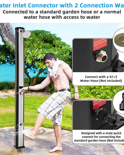 Giantex 7.2 FT 10 Gallon 2-Section Solar-Heated Outdoor Shower, Pool Shower W/Free-Rotating Shower Head