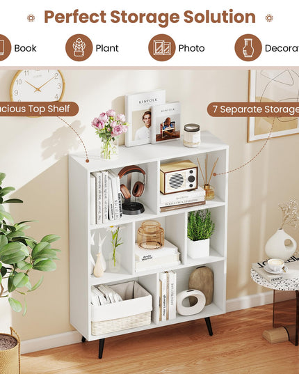 Giantex 7-Cube Bookcase 3-Tier Modern Bookshelf with 4 Metal Legs(31.5" x 9.5" x 42")