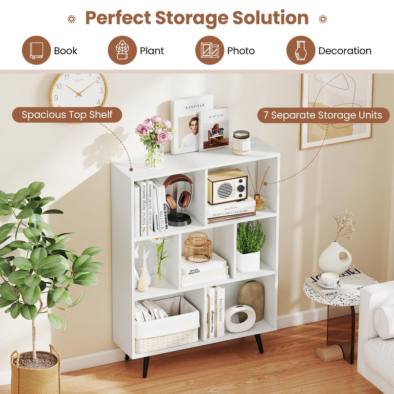 Giantex 7-Cube Bookcase 3-Tier Modern Bookshelf with 4 Metal Legs(31.5" x 9.5" x 42")