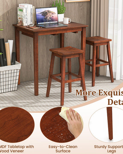 Giantex Bar Table and Chairs Set - 3-Piece Counter Height Dining Table Set with Hangable Bar Stools