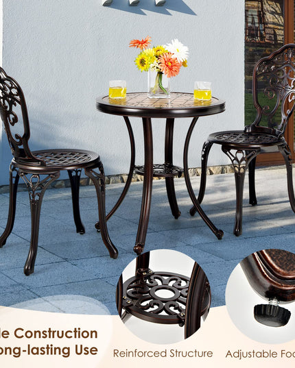Giantex 3 Piece Patio Bistro Set, Cast Aluminum Patio Table and Chairs with Adjustable Feet(Red Copper)