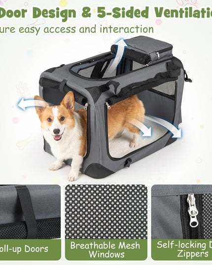 Giantex Folding Soft Dog Crate with 5-Sided Mesh & 3 Doors