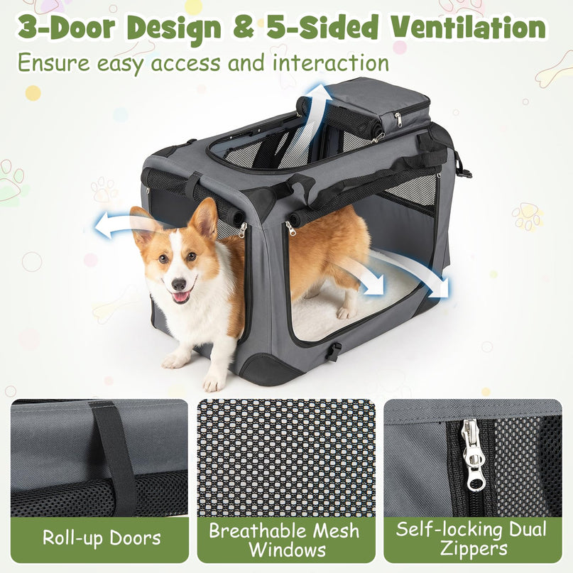 Giantex Folding Soft Dog Crate with 5-Sided Mesh & 3 Doors