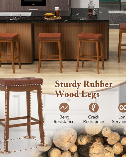 Giantex Bar Stools Set, 29" Counter Height Bar Stools w/Saddle Seat, Footrest, Rivet, Button Tufted, Rubber Wood Frame