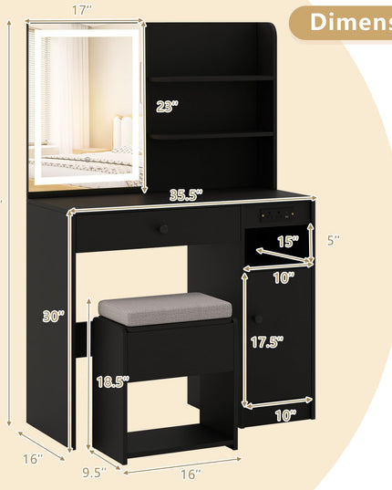 CHARMAID Vanity Desk with Charging Station and Storage Stool for Bedroom