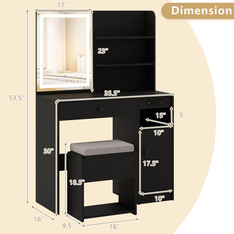CHARMAID Vanity Desk with Charging Station and Storage Stool for Bedroom
