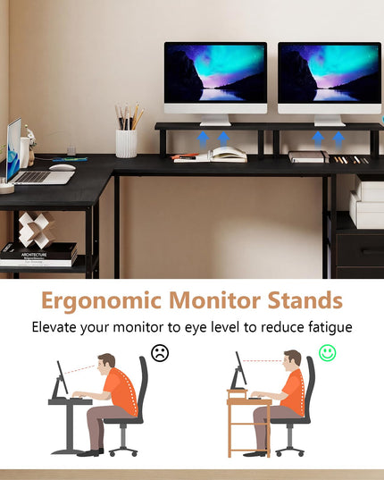 Giantex 63" Reversible L Shaped Desk with Charging Station
