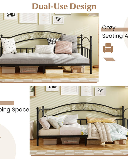 Giantex Metal Twin Daybed with Stylish Headboard & 12 Metal Slats Support for Living Room