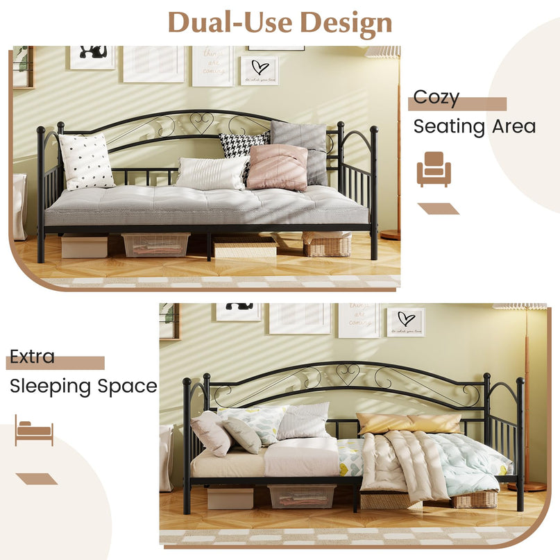 Giantex Metal Twin Daybed with Stylish Headboard & 12 Metal Slats Support for Living Room