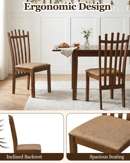 Giantex Wood Dining Chairs Set w/ Linen Fabric Seat & Rubber Wood Frame