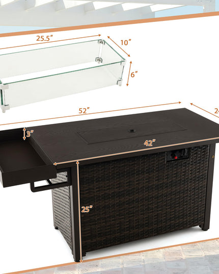 Giantex 52" Outdoor Propane Fire Pit - 50,000 BTU Wicker Patio Gas Fire Table w/Lid