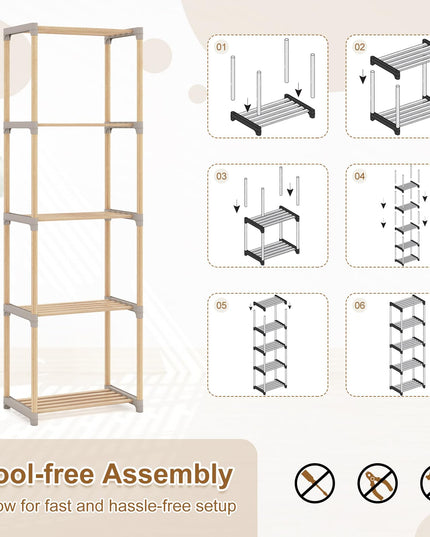 Étagère à 5 Niveaux Giantex | Bibliothèque en Pin avec Étagères Ouvertes