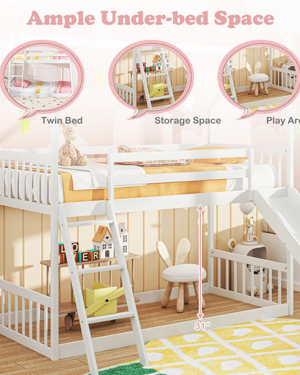 Giantex Wood Kids Bunk Bed with Slide & Ladder