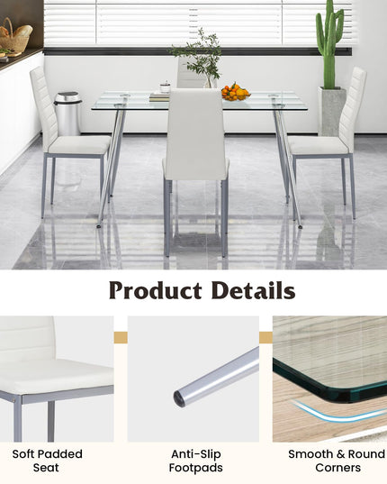 Giantex Dining Table Set for 4, Kitchen Table Chairs Set with 51” Rectangle Glass Dining Table