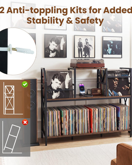 Giantex Large Record Player Stand with Charging Station
