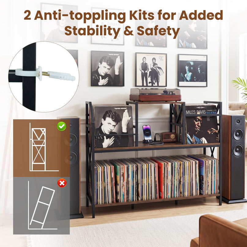 Giantex Large Record Player Stand with Charging Station