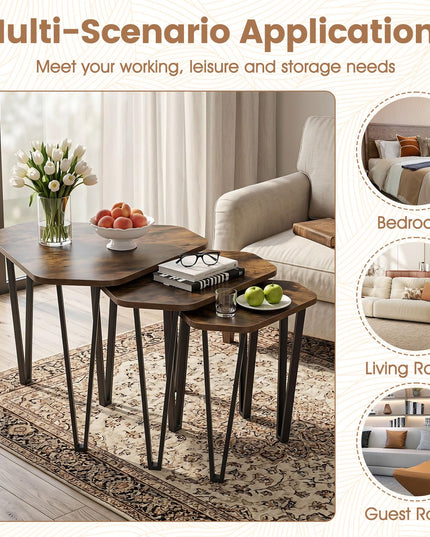 Giantex Nesting Coffee Tables Set of 3 for Living Room & Apartment