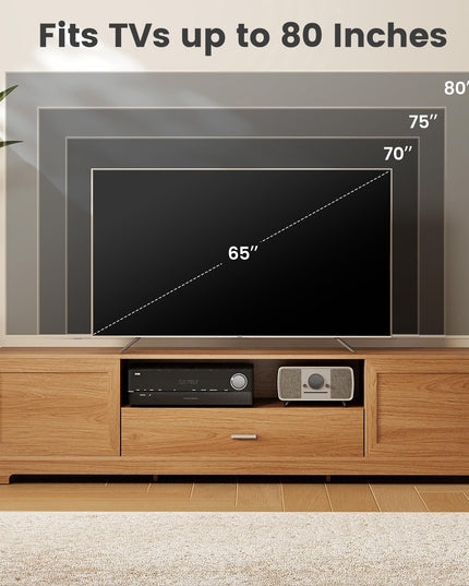 Meuble TV moderne de style ferme Giantex avec armoires de rangement et tiroir pour téléviseurs de 60 à 80 pouces
