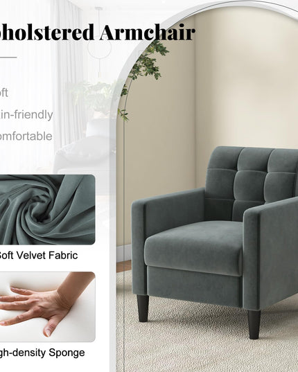 Giantex Modern Velvet Accent Chair Set, Upholstered Comfy Armchair with Tufted Back, Arms, Mid Century Single Sofa Side Chair